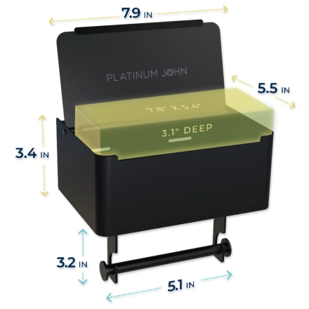 toilet paper holder dimensions, length 7.9 inches by width 5.5 inches by height 6.6 inches