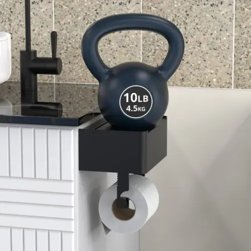 10 lb kettlebell on top TityTear toilet paper holder